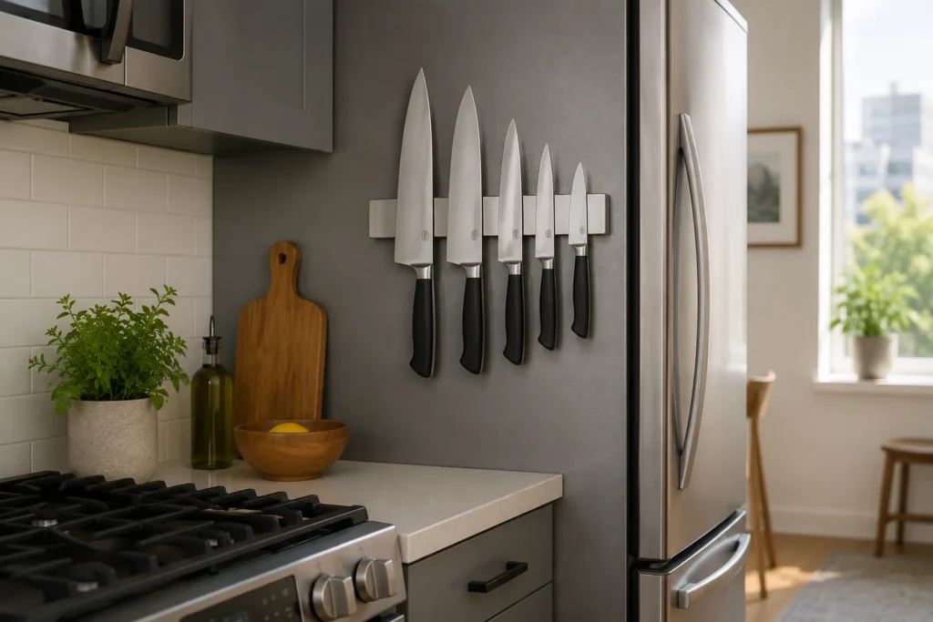magnetic knife strip kitchen decor for furnished apartment wall organization