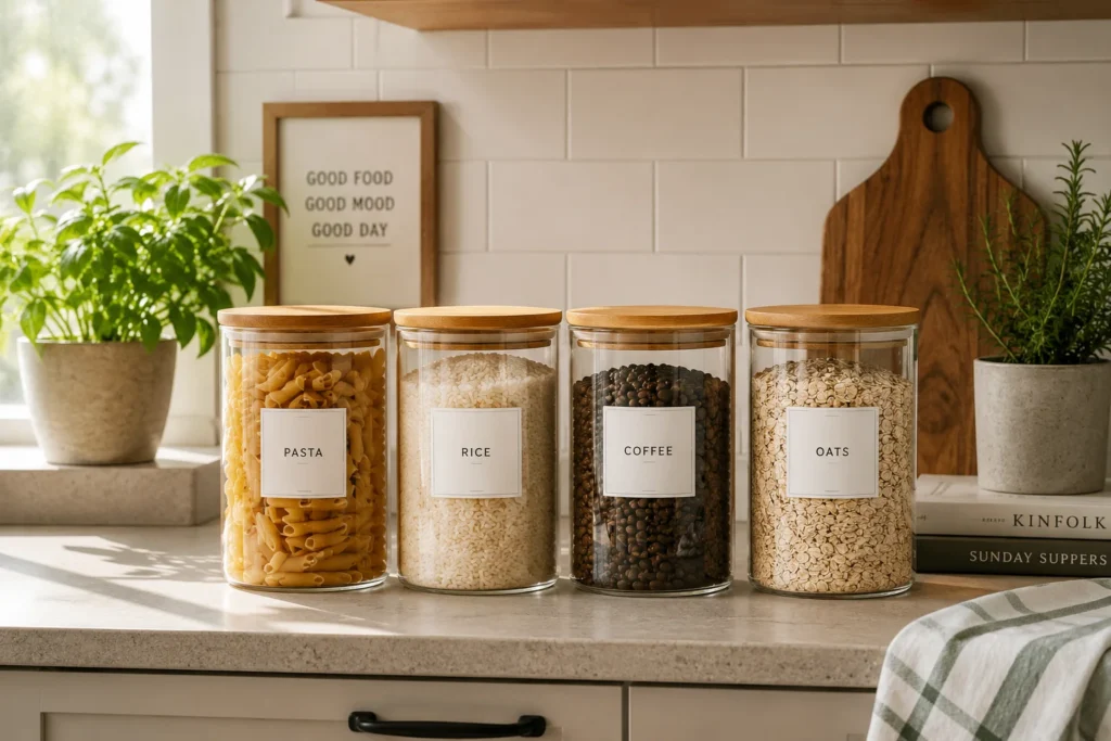 uniform glass canisters kitchen decor for furnished apartment counter organization