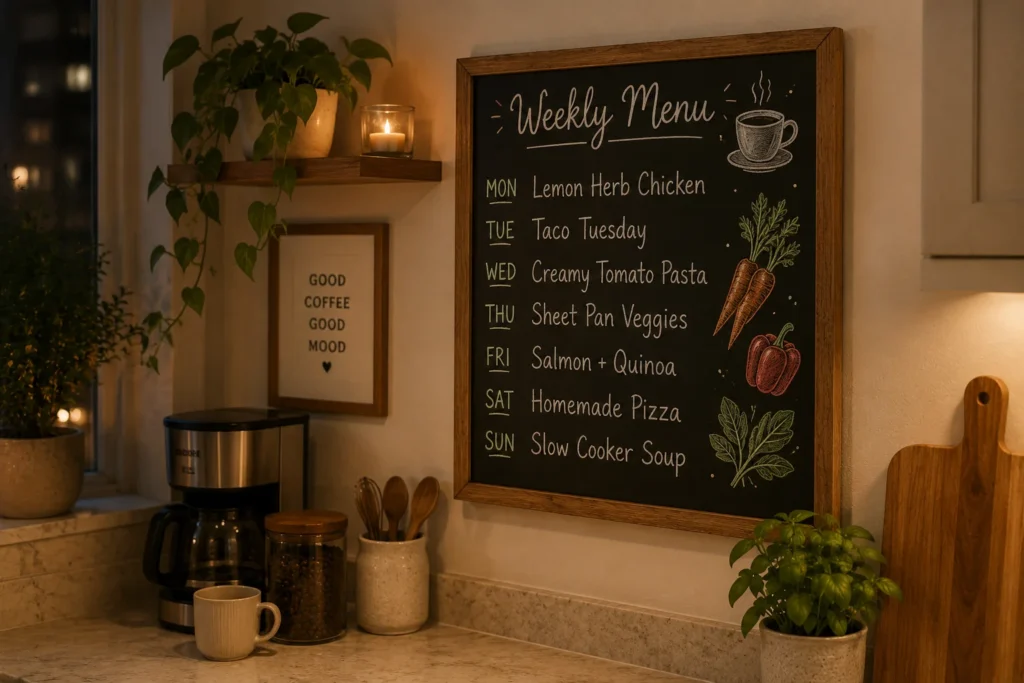 mini chalkboard wall kitchen decor for furnished apartment weekly menu board