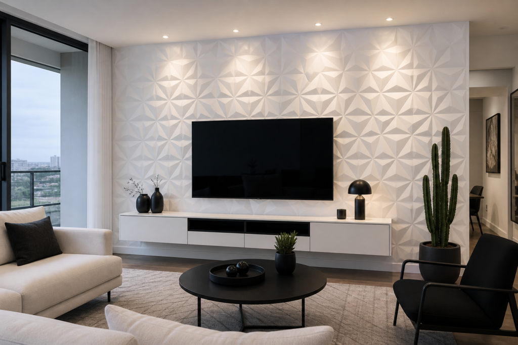 peel and stick tile accent wall living room wall decor idea modern apartment renter friendly