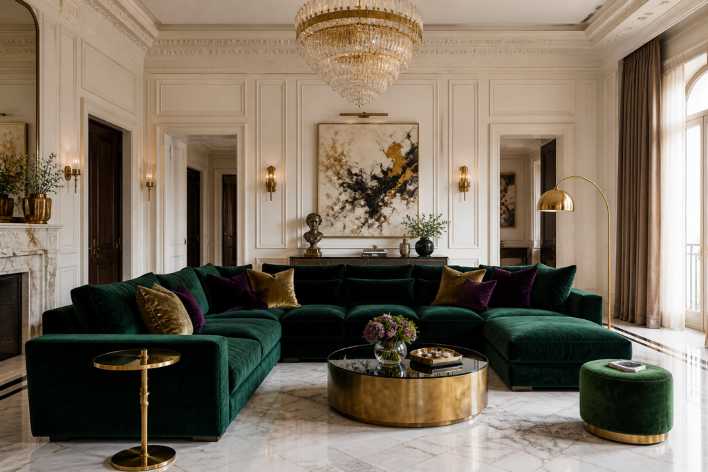 jewel toned velvet furniture luxury home decor - emerald green velvet sofa luxury living room 2026