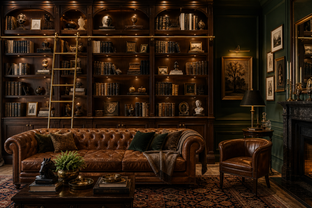 floor to ceiling bookshelves luxury home decor library wall 2026 - built-in walnut bookshelf interior design
