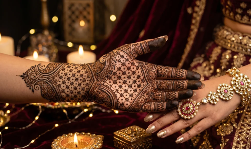 Royal front hand mehndi design bridal 2026