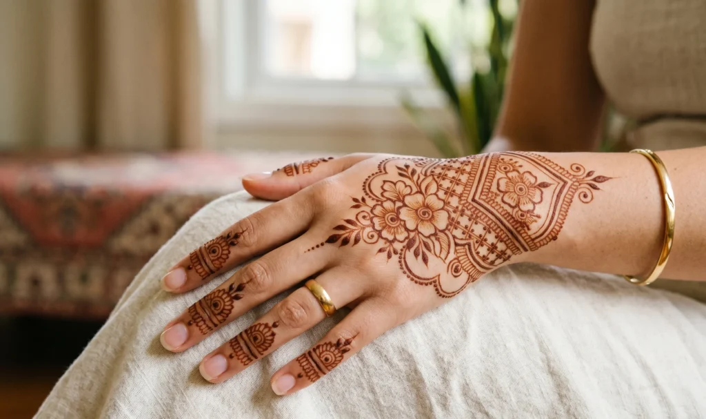 Half hand mehndi design 2026 elegant