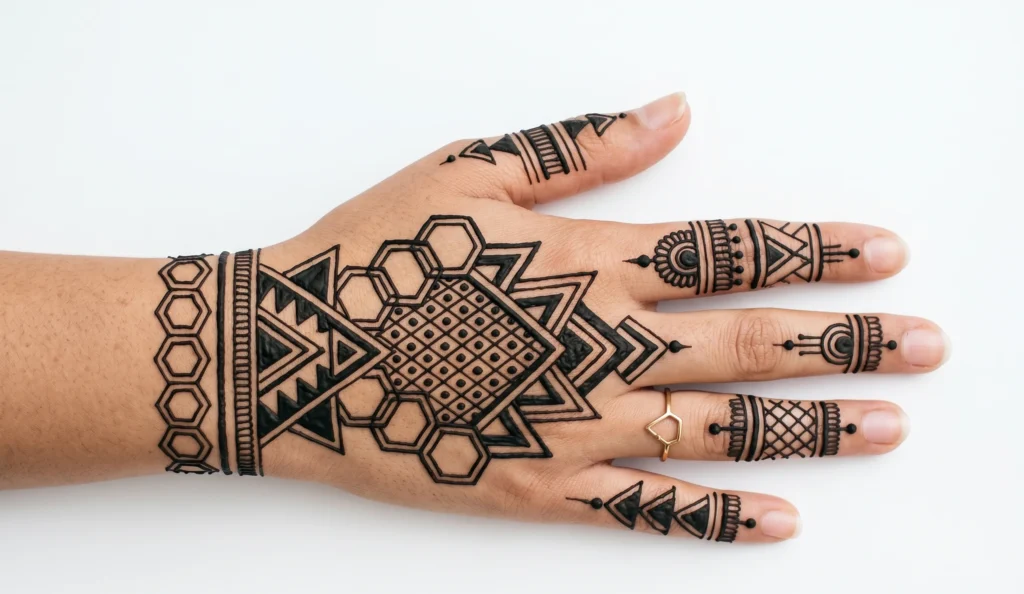 Geometric mehndi design modern 2026
