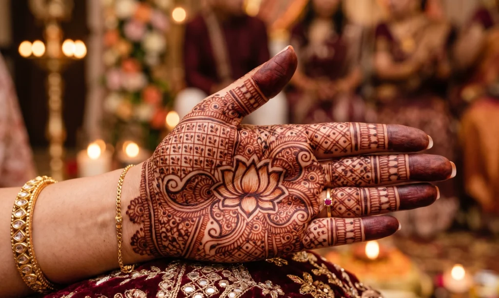 Palm mehndi design lotus paisley 2026