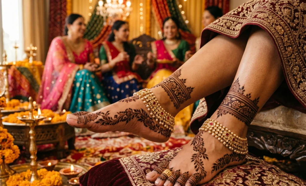 Leg feet mehndi design anklet style 2026