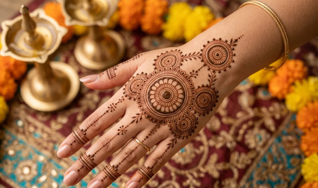 Gol tikki mehndi design traditional 2026