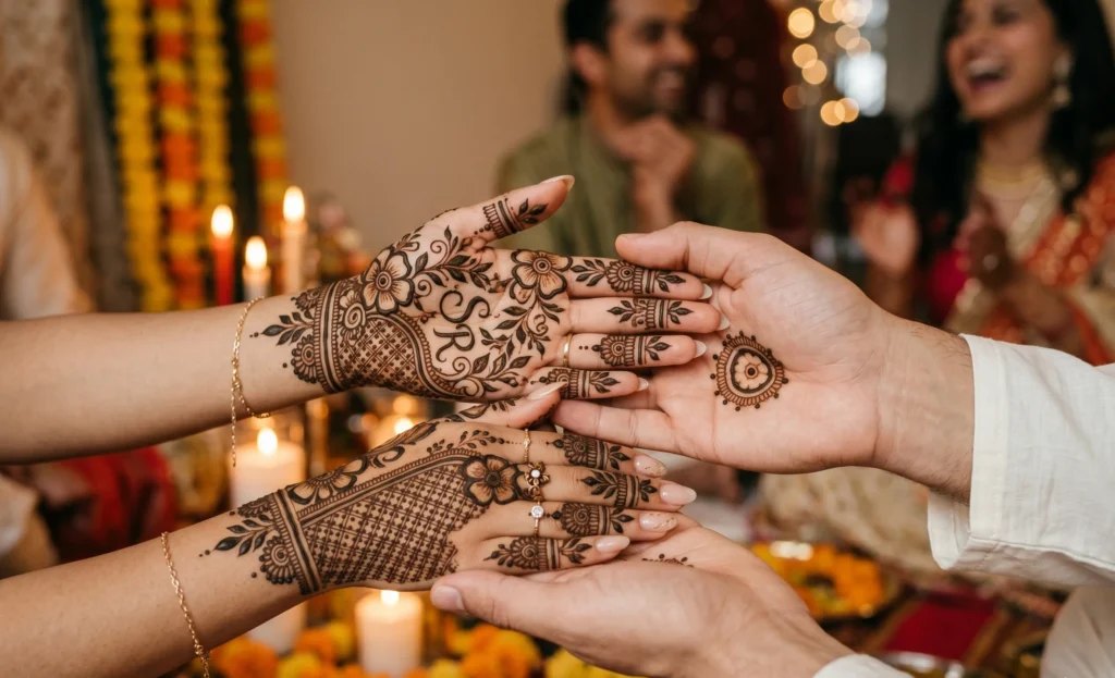 Engagement mehndi design with initials 2026