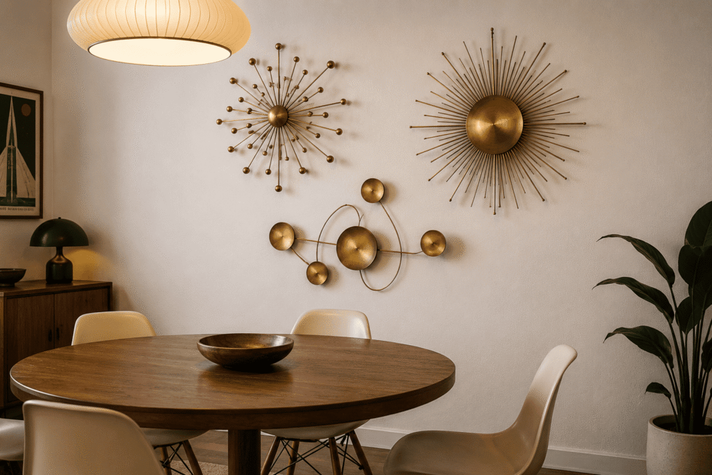 mid century modern wall art metal geometric sculptures dining room