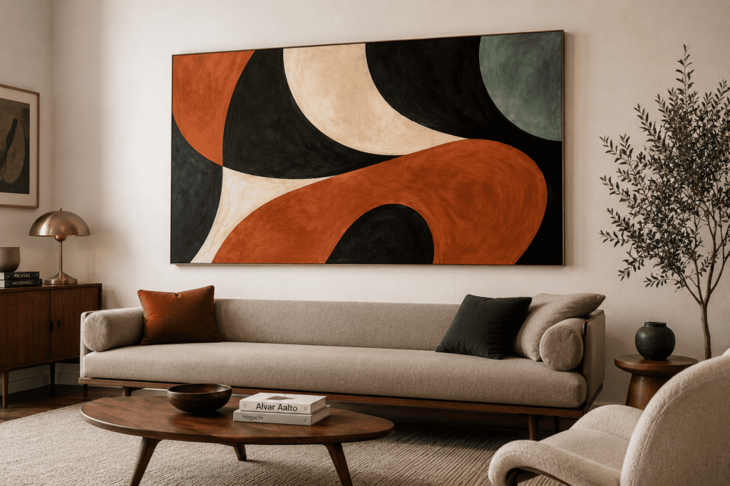 mid century modern wall art large abstract painting living room centerpiece