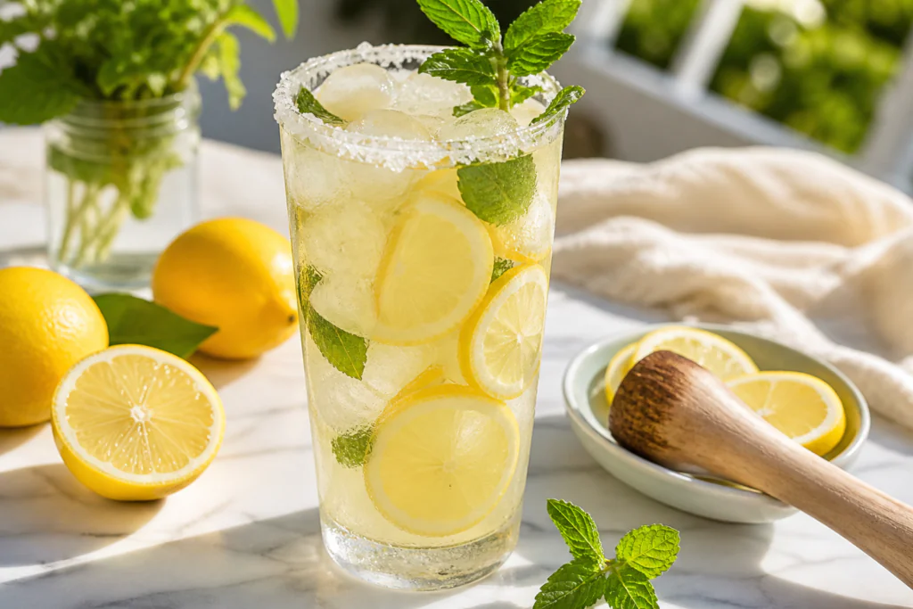 Classic homemade lemonade with mint and crushed ice — best refreshing drink for summer 2026