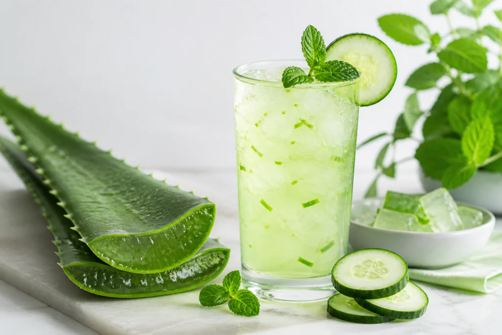 Aloe vera cooling refreshing drink with cucumber and mint — science-backed summer hydration drink 2026