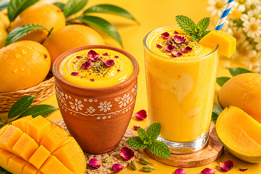  Mango lassi refreshing drink in clay and glass cups — best Pakistani and Indian summer beverage 2026