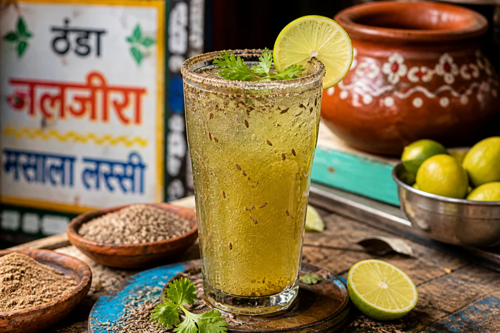 Jaljeera cooler refreshing drink with black salt and cumin — traditional Indian summer digestive drink