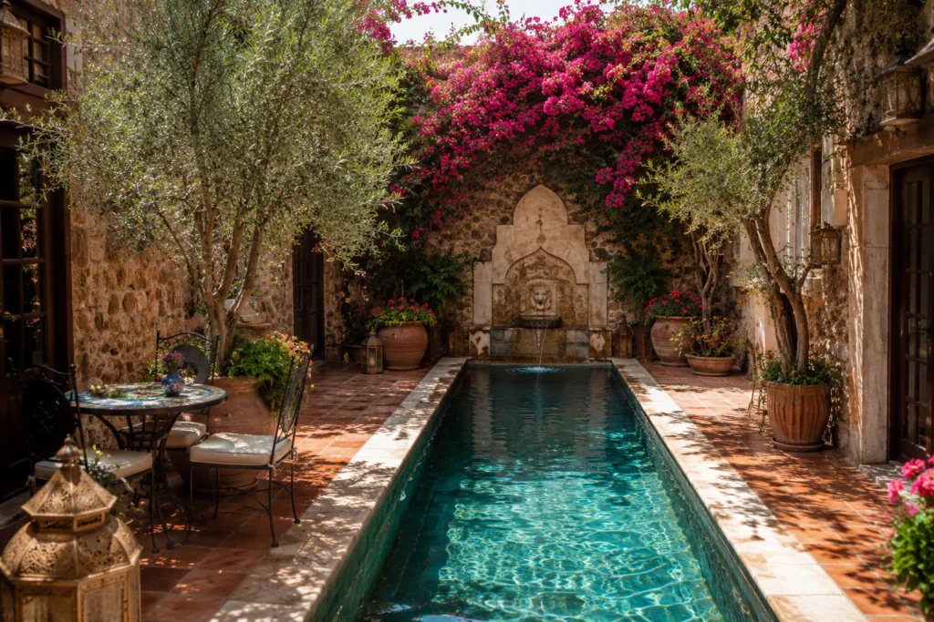 courtyard pool ideas for small enclosed backyards with Mediterranean design