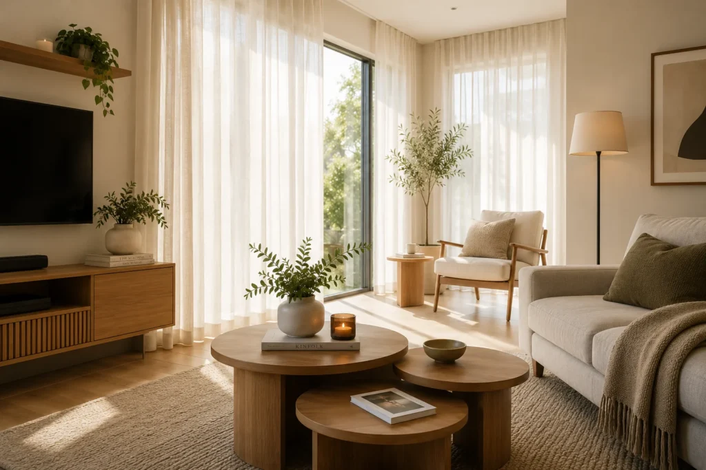 ceiling height curtains small living room trick 2026 to make room look taller