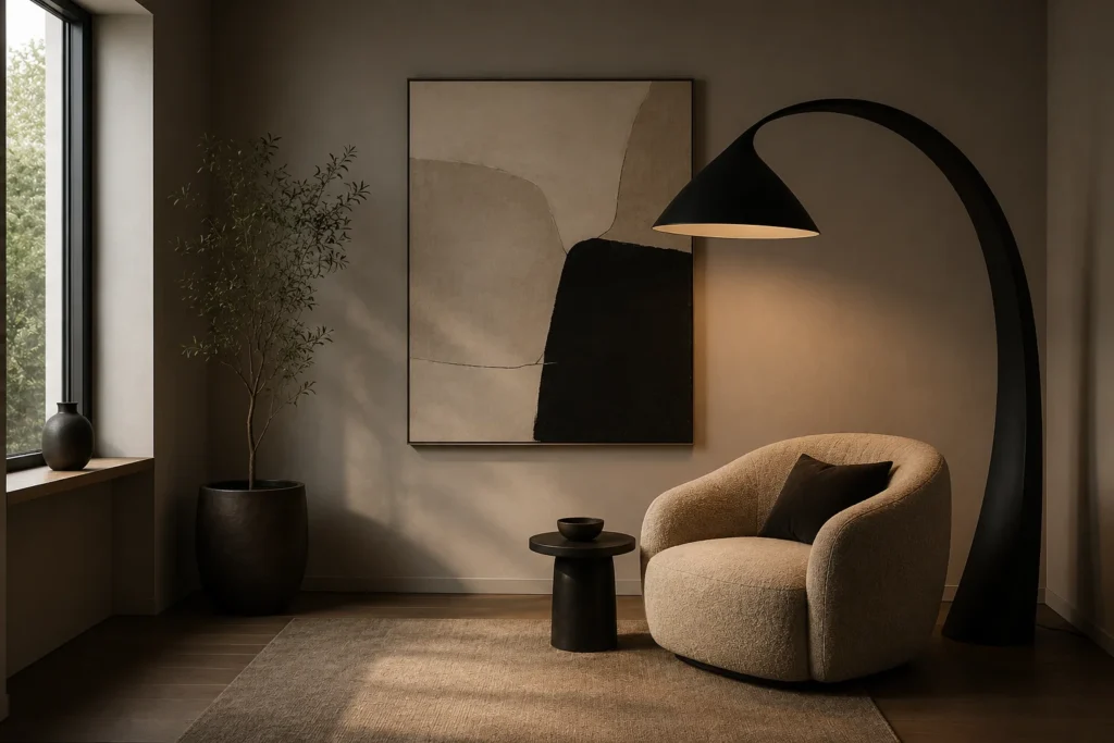 statement piece small living room decor idea 2026 dramatic floor lamp focal point