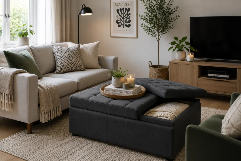 multifunctional ottoman coffee table small living room idea 2026