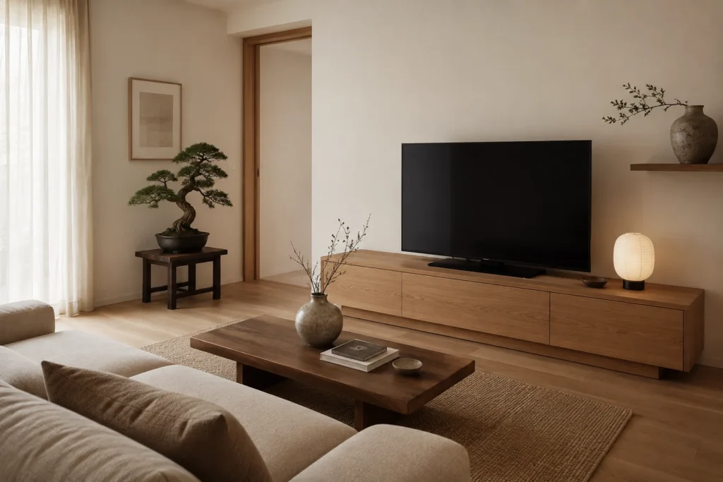 Japandi style small living room ideas 2026 minimalist Japanese Scandinavian interior