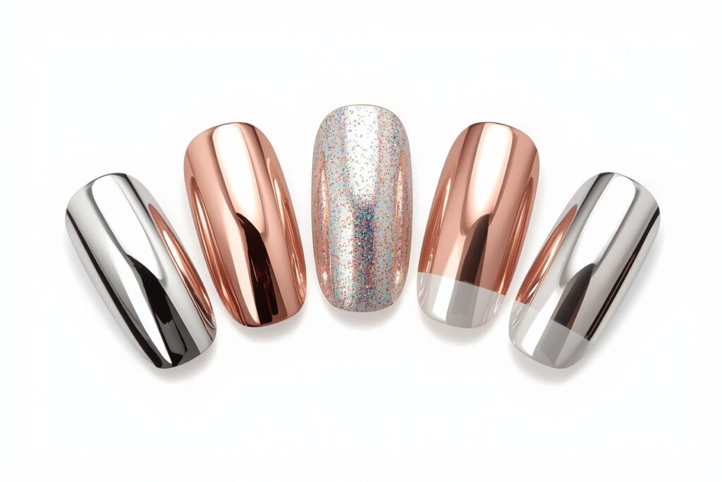 Minimalist chrome summer nail designs 2026 five variations