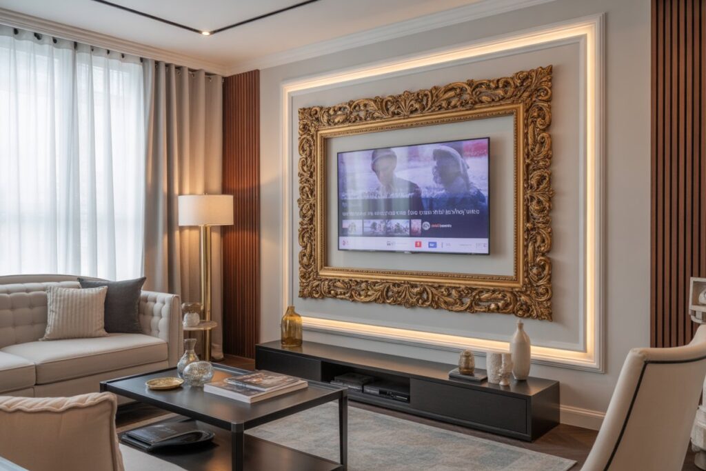 smart mirror TV wall decor ideas 2026 luxury disguised TV