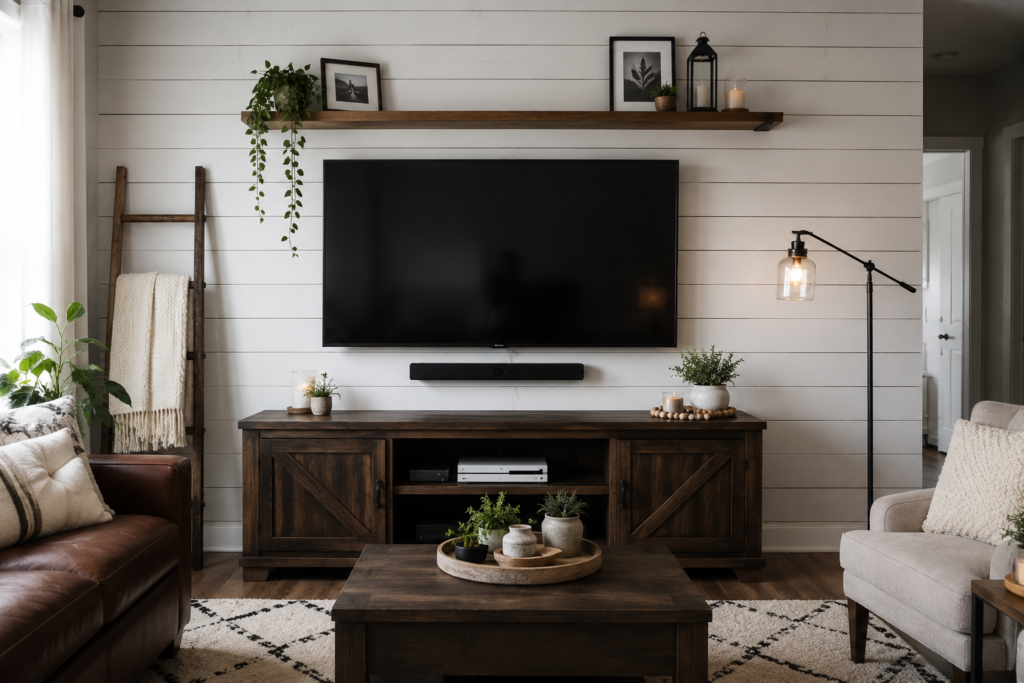 DIY plywood shiplap TV wall decor 2026 budget friendly