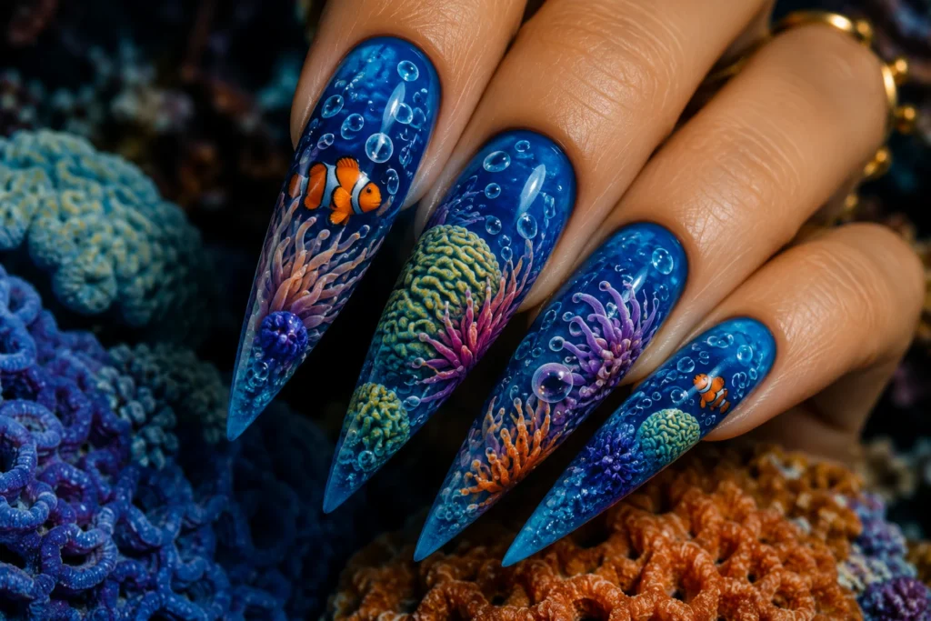 coral reef underwater tropical nail ideas 2026 ocean scene nails
