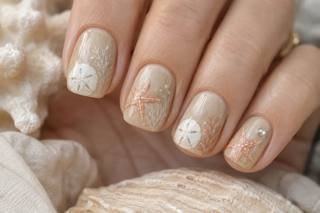 starfish sand dollar beach tropical nail ideas 2026 coastal nail art