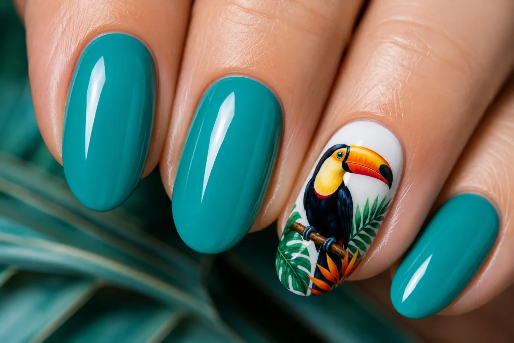 toucan exotic bird tropical nail ideas 2026 detailed nail art