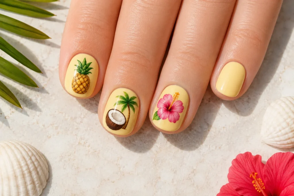 pineapple coconut tropical nail ideas 2026 fruit nail art