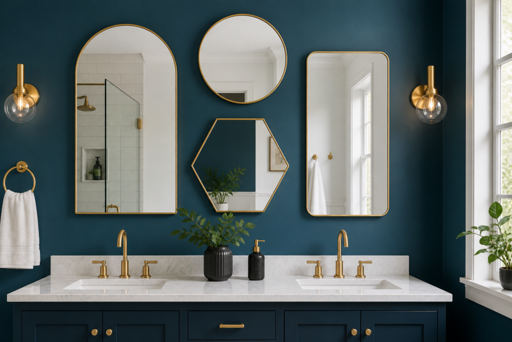 framed mirrors as bathroom wall decor ideas artistic grouping different shapes