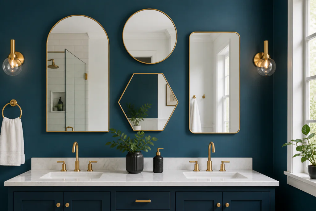 framed mirrors as bathroom wall decor ideas artistic grouping different shapes
