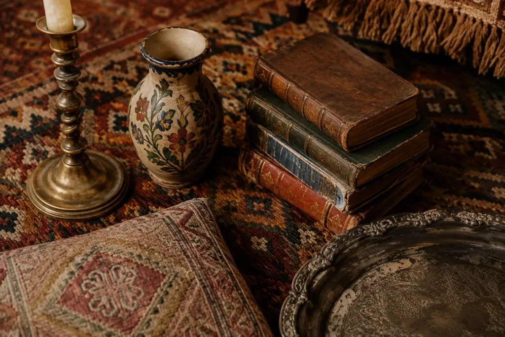 vintage thrifted decor pieces for boho living room aesthetic 