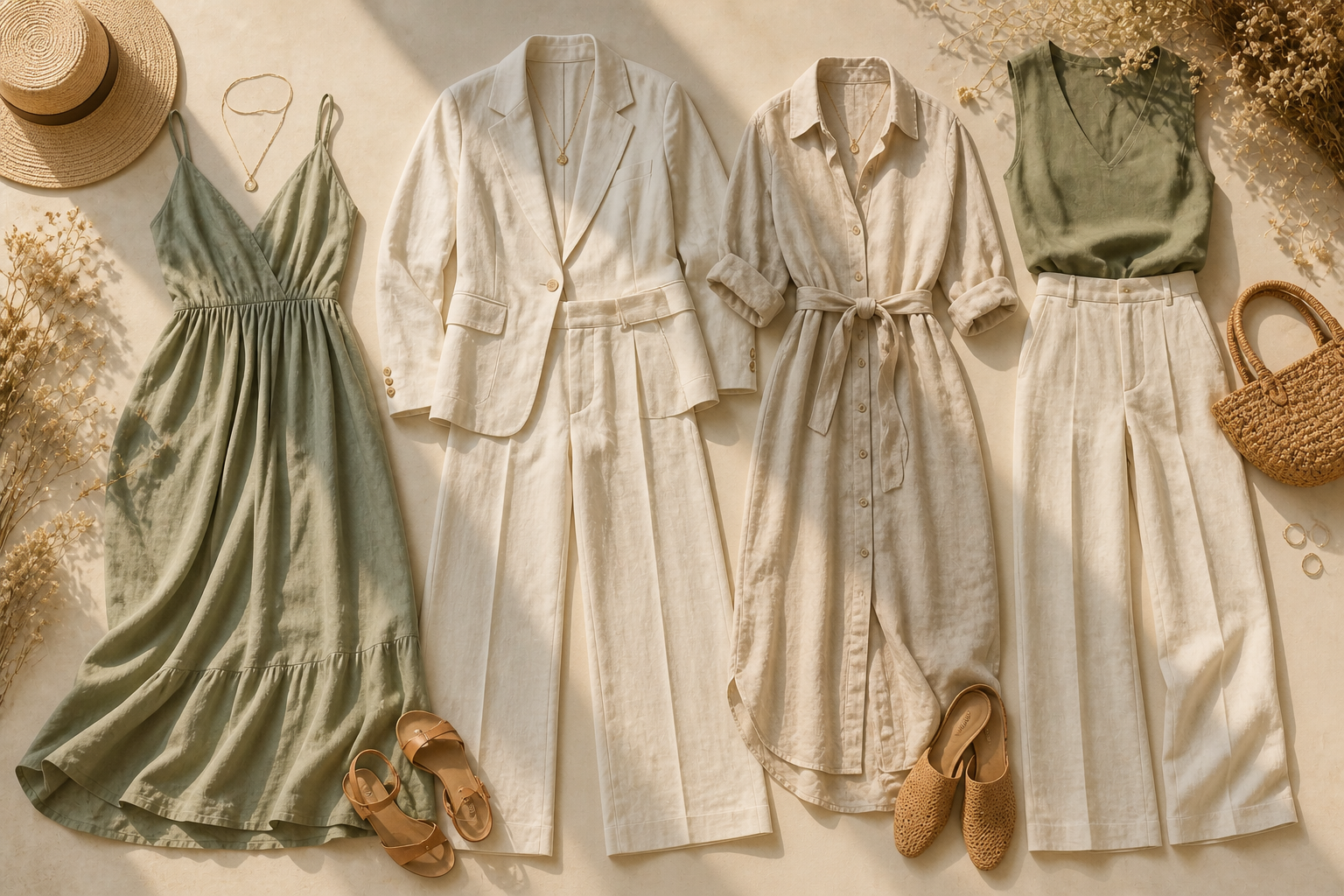 linen outfits for women 2026 — curated collection of stylish linen fashion looks for summer and spring