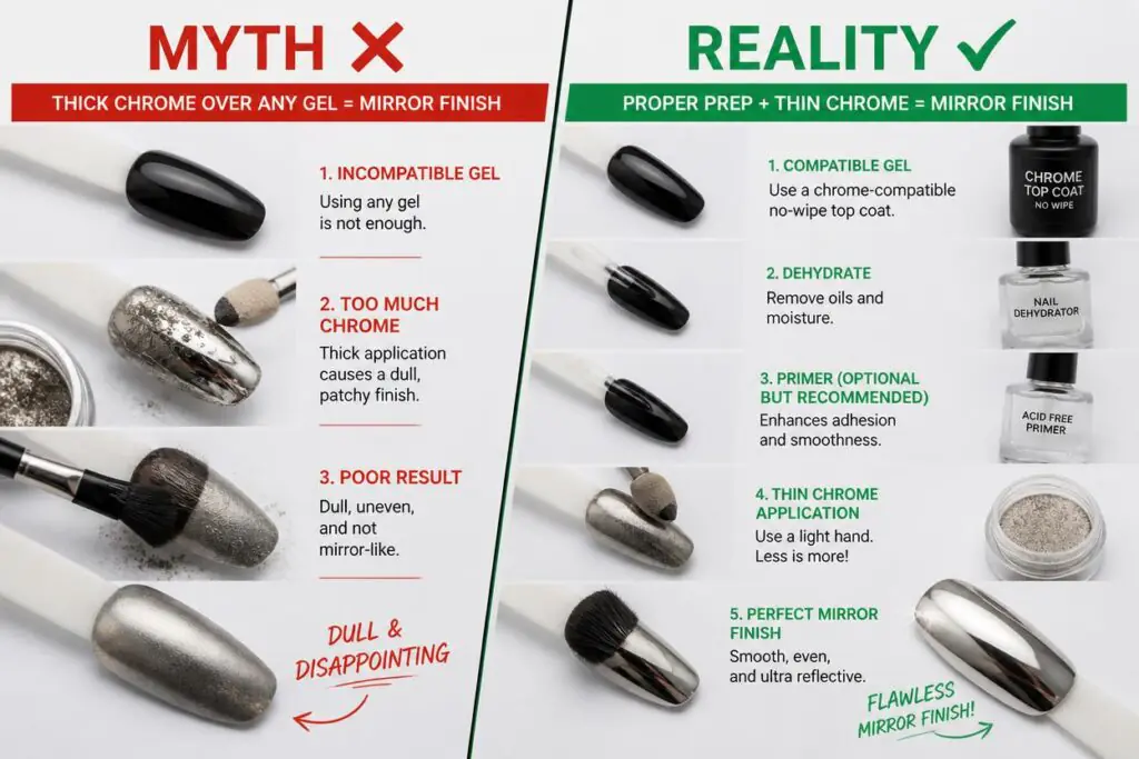 Nail designs 2026 myth versus reality chrome application comparison