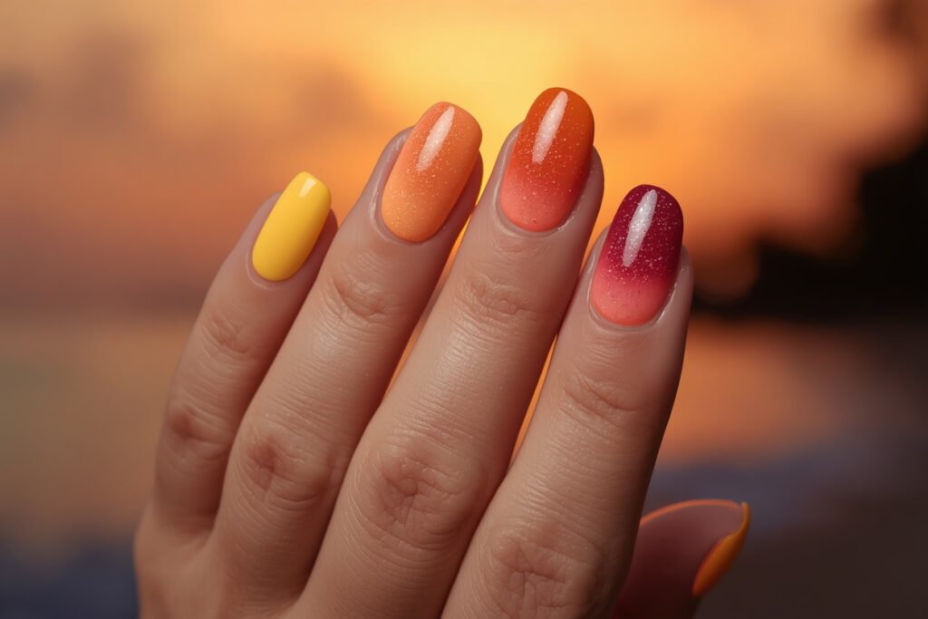 tropical nail ideas 2026 sunset ombre gradient nail design
