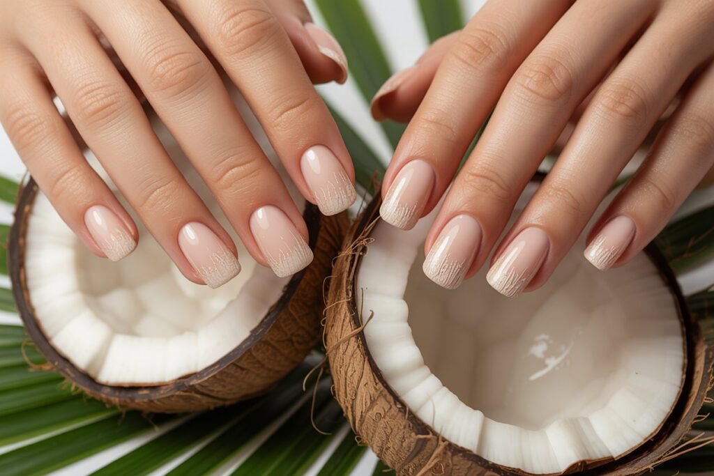  tropical nail ideas 2026 coconut French tip manicure