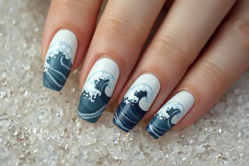 tropical nail ideas 2026 ocean wave blue nail art