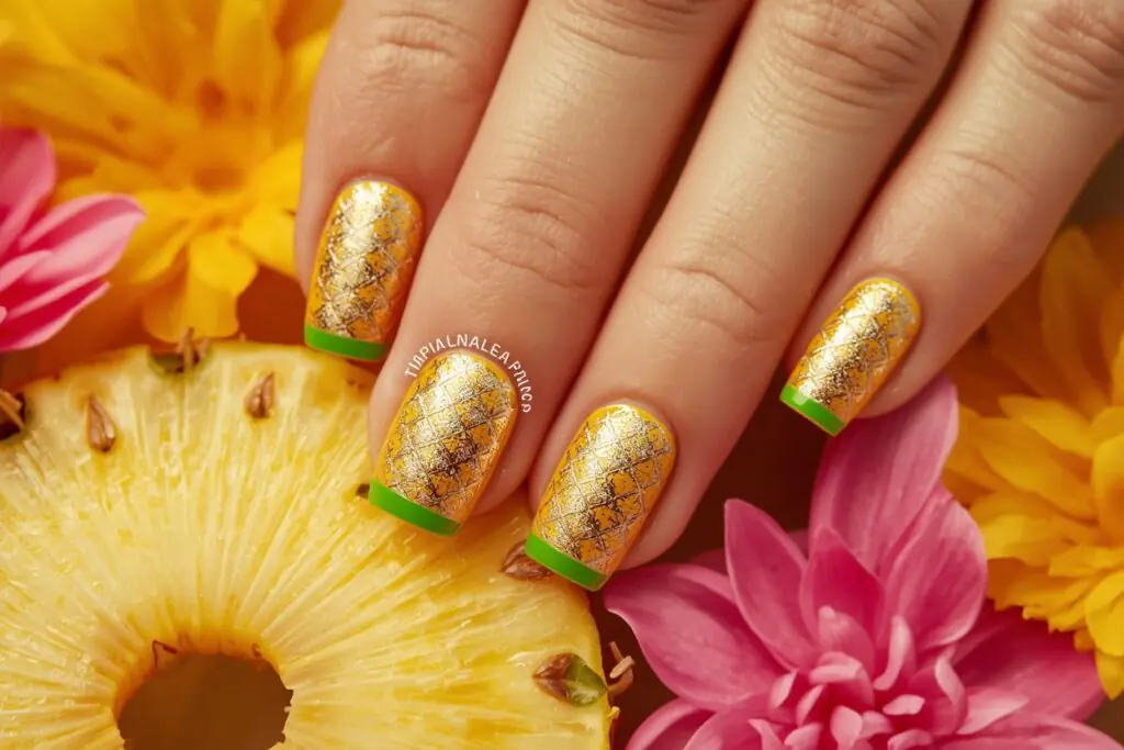 tropical nail ideas 2026 pineapple geometric nail art