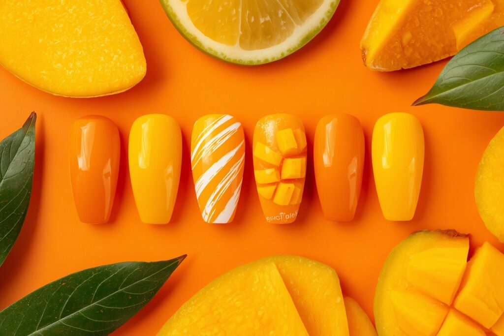  tropical nail ideas 2026 mango orange nail design
