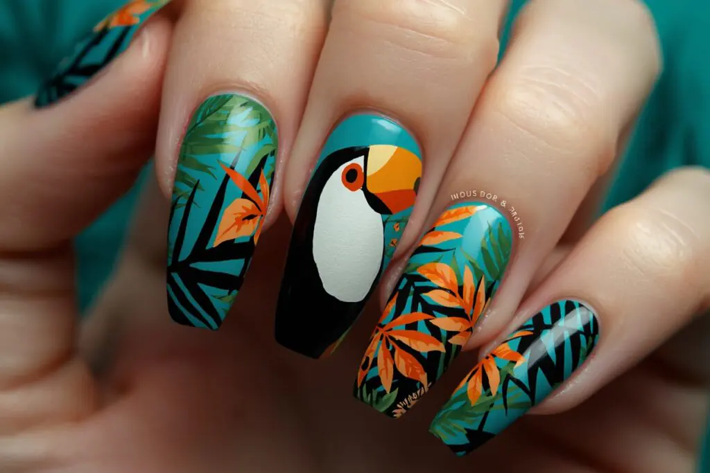 tropical nail ideas 2026 toucan nail art design