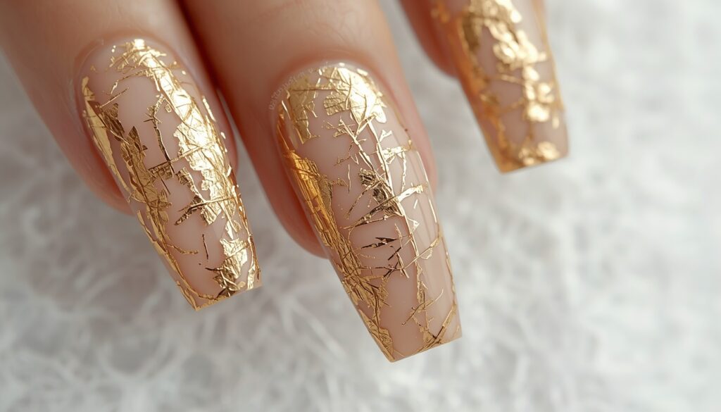 gold foil birthday nail ideas — textured gold foil nail art