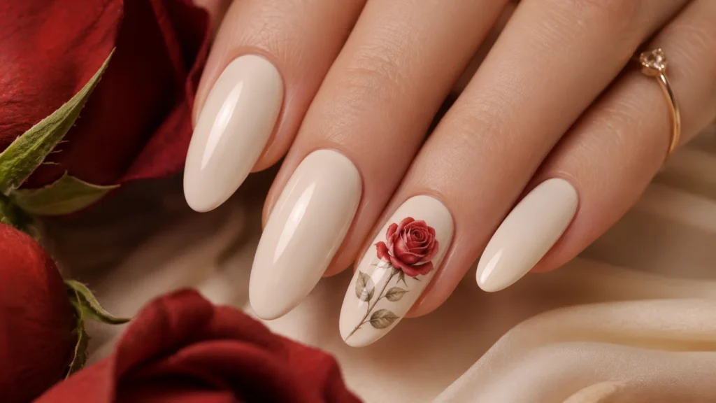 painted rose birthday nail art ideas — hand-painted floral nails