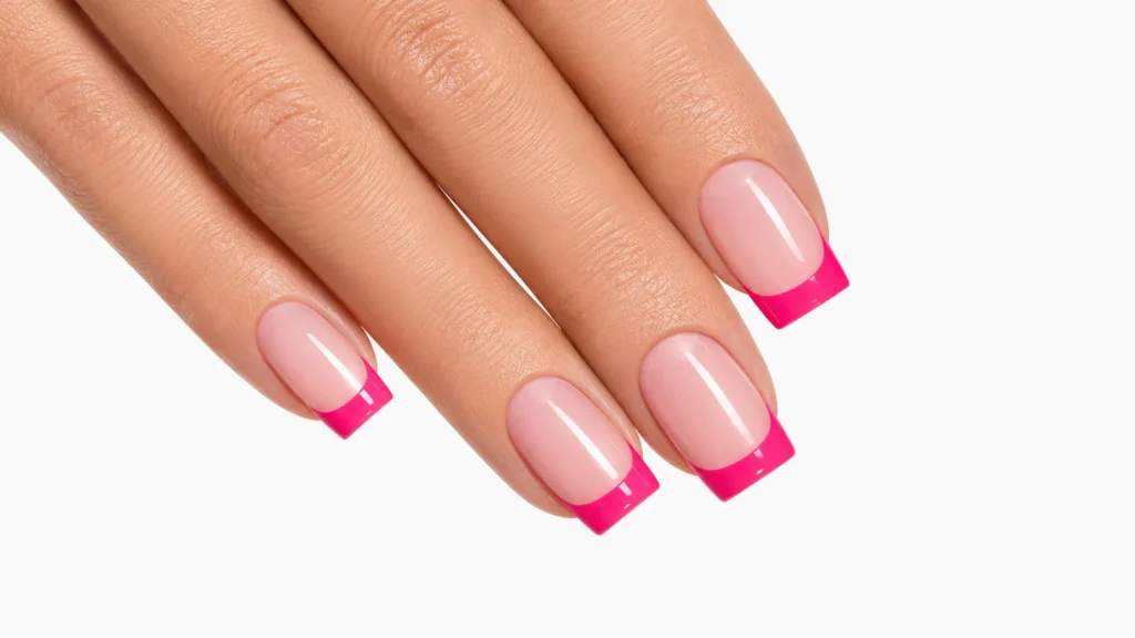 colored French tip birthday nail ideas — pink French tip nails