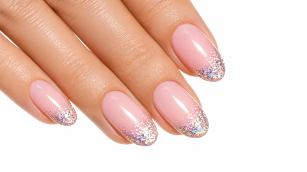 glitter French tip birthday nail ideas — sparkle tip French manicure