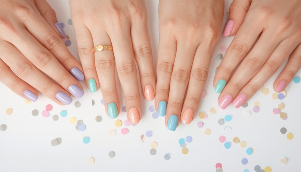 pastel rainbow birthday nail ideas — each nail different pastel color