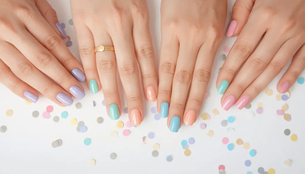 pastel rainbow birthday nail ideas — each nail different pastel color