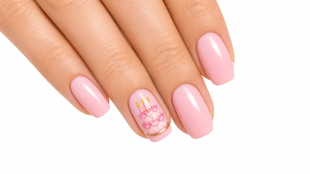 birthday cake nail art ideas — mini cake accent nail