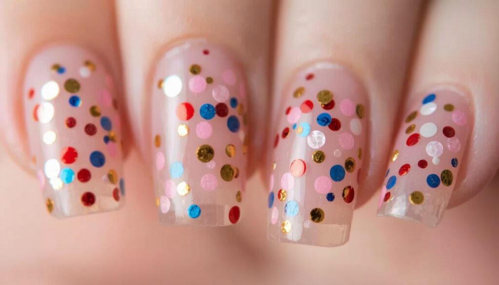 confetti birthday nail ideas — multicolor confetti nail art